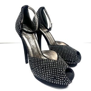 Jeffrey Campbell Midler Rhinestone Ankle Strap Peeptoe Platform Heels